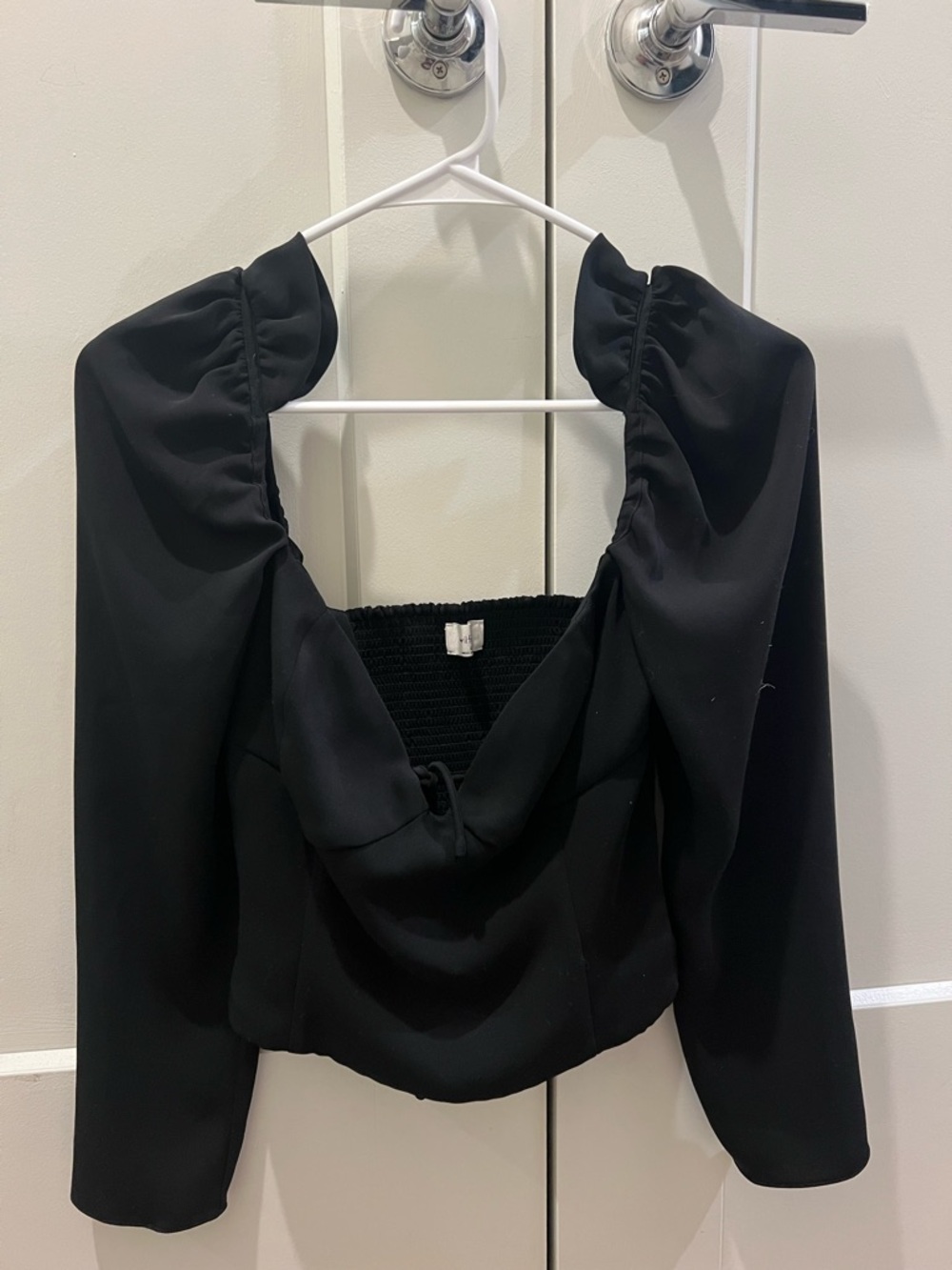 Aritzia Black Draped Long-Sleeve Top with Gathered Shoulders